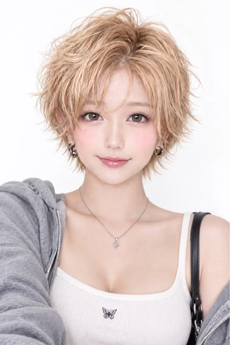 ショート カラー パーマ ハイトーンカラー カット トリートメント 齋藤 拓郎のヘアスタイル