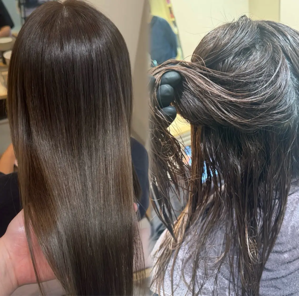 ロング カラー グレージュ オリーブグレージュ オリーブグレー カット ヘアカラー 縮毛矯正 𝘀𝗮𝗲 ⑅*/ 艶髪/ショートボブのヘアスタイル