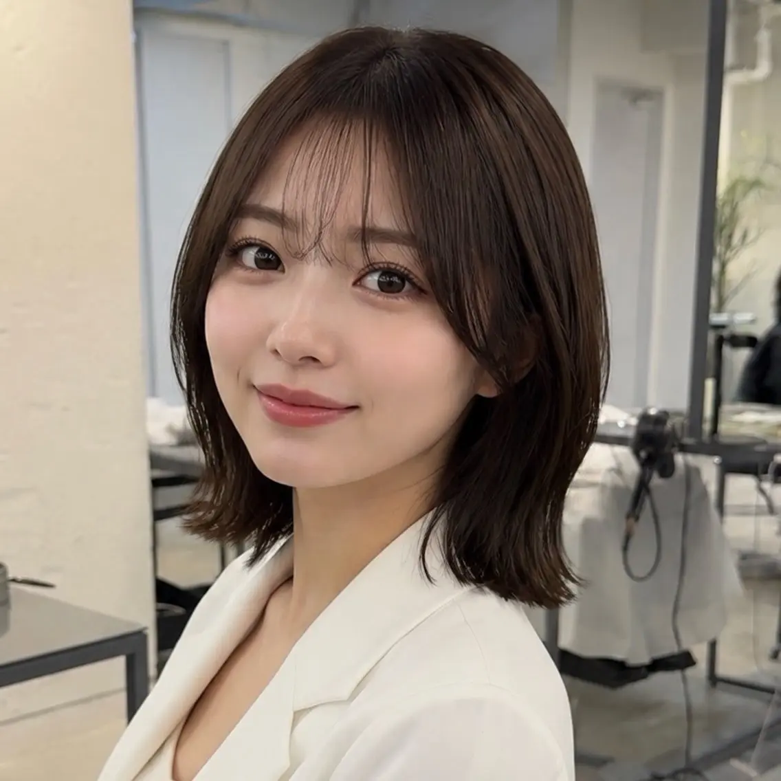ミディアム カラー イルミナカラー 顔周りカット 小顔カット カット ヘアカラー トリートメント レイヤーカット/透 明感カラー/西田祐賀のヘアスタイル