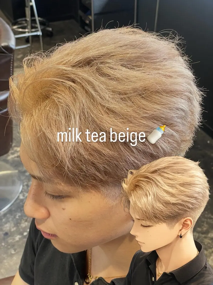 カラー メンズ ベージュカラー ミルクティーベージュ カット ヘアカラー 💈メンズ職人 ルキト💈のヘアスタイル