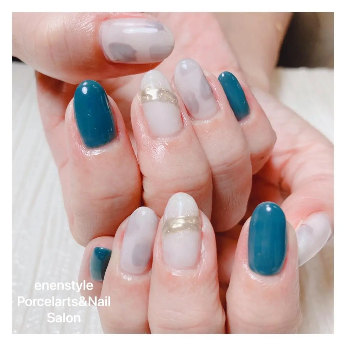 ミディアム ネイル ハンドネイル 🐾enen style 🐾のネイルデザイン