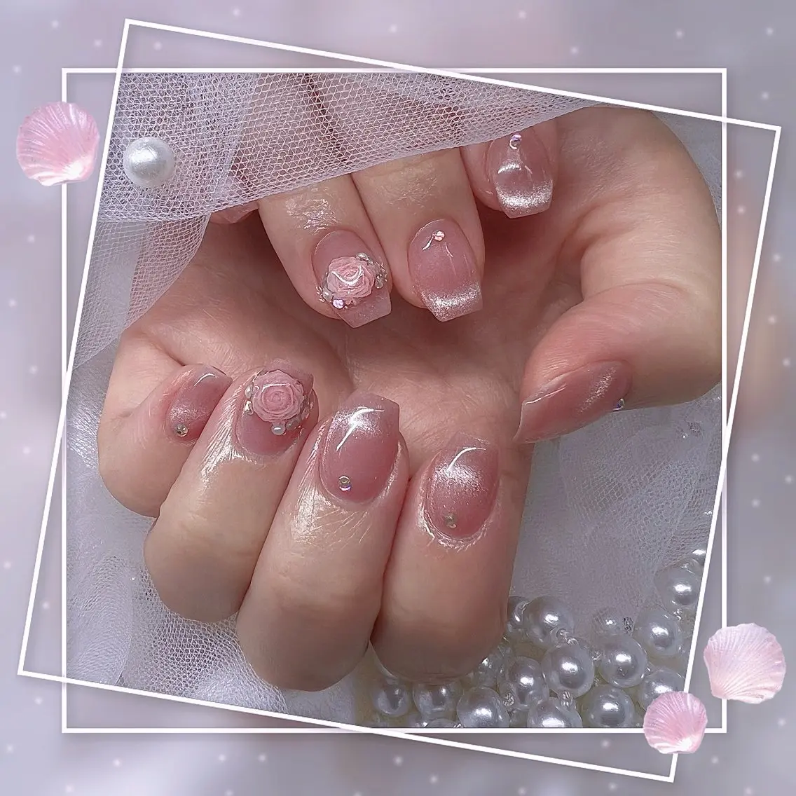 ネイル チークネイル フレンチネイル グラデーション マグネットネイル マグネットフレンチ ハンドネイル ハンドケア Chill Nailsalonのネイルデザイン