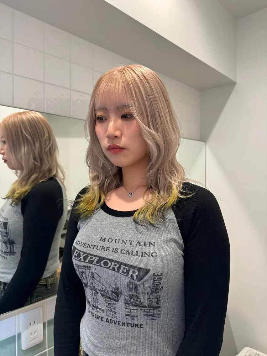 ロング カラー 切りっぱなしボブ レイヤー/縮毛矯正のヘアスタイル