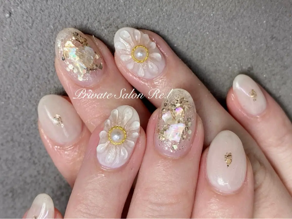 ネイル フラワーネイル ぷっくりネイル モチの良さ◉ フィルインネイル♡のネイルデザイン