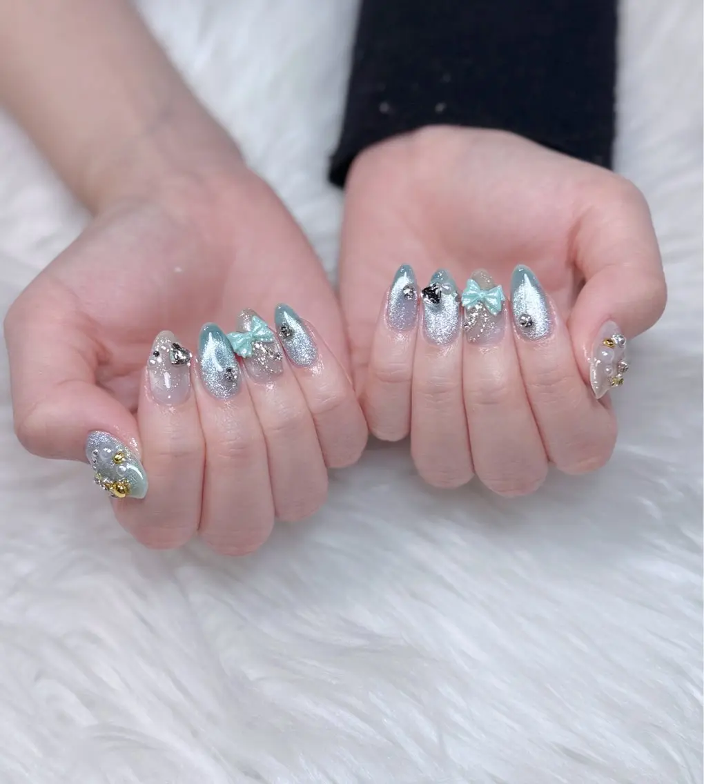 ネイル アートネイル オーロラネイル ジェルネイル 韓国ネイル ロングネイル ハンドネイル Nichi Nailsのネイルデザイン