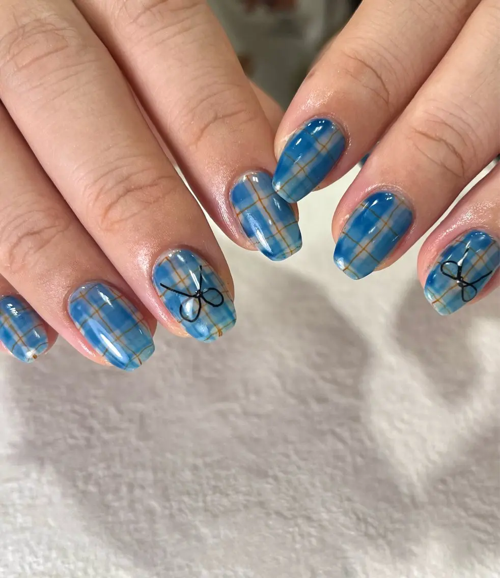 ネイル アートネイル ブルー ジェルネイル パラジェル リボン ハンドネイル フットネイル Para Sol nail　Maoのネイルデザイン