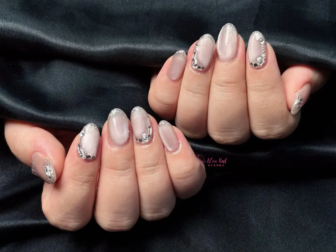 ネイル 桜ネイル 長さ出し フラワーネイル フレンチネイル ジェルネイル ハンドネイル ACon NailSalonのネイルデザイン