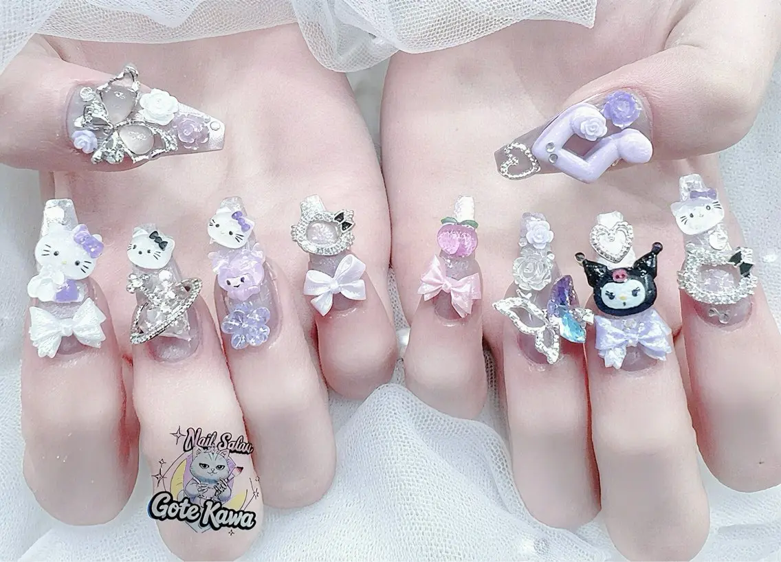 ネイル アートネイル 長さ出し キラキラネイル ピンク リボン ハンドネイル ハンドケア Gote Kawa nail salonのネイルデザイン