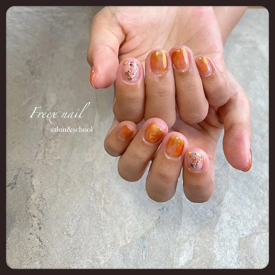 ネイル クリアネイル オレンジ ハンドネイル ハンドケア freex nail /ニュアンス/個性派のネイルデザイン