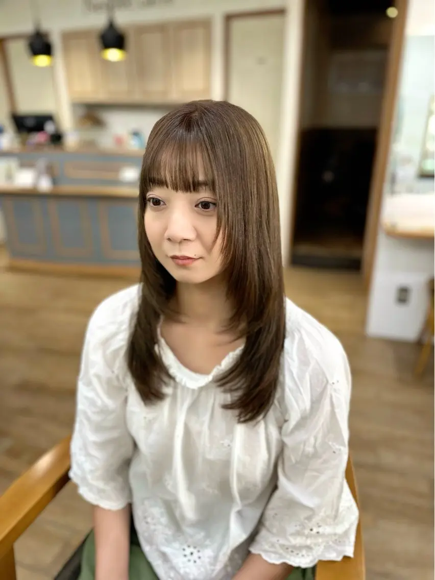 セミロング カラー パーマ ヘアアレンジ メンズ キッズ レイヤーカット/ 巻ける縮毛矯正のヘアスタイル