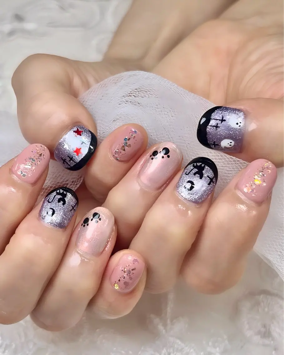ネイル ハロウィン マグネットネイル パープル ハンドネイル plume nail ☆韓国ネイルのネイルデザイン
