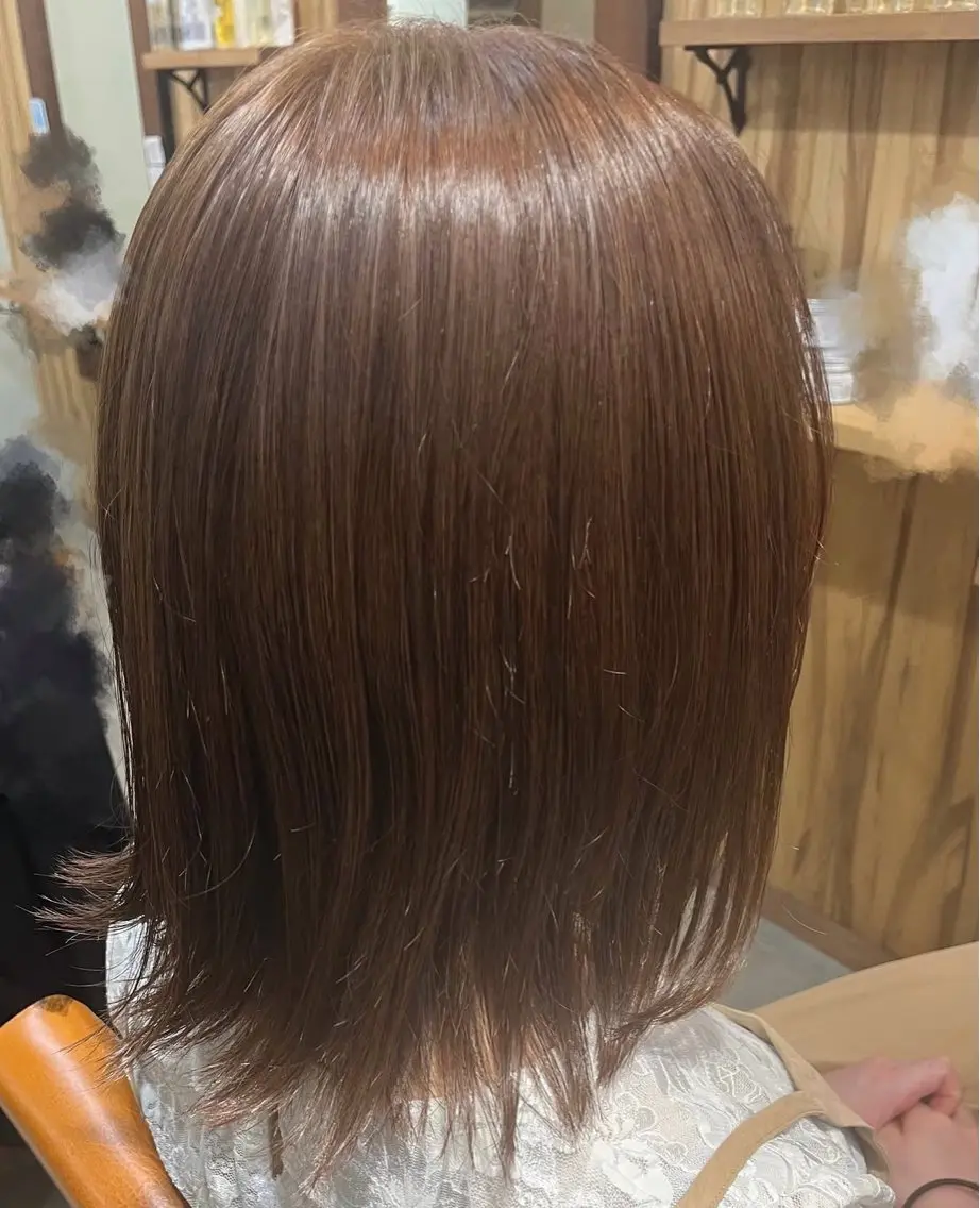 ミディアム カラー ブラウンカラー オレンジ オレンジブラウン LAISSEZ 竹内のヘアスタイル