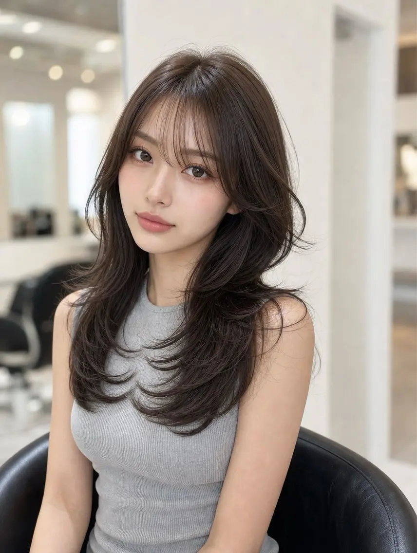 セミロング カラー ベージュカラー 透明感カラー 顔まわりレイヤー 顔周りカット 髪質改善 カット ヘアカラー トリートメント 韓国レイヤーカット× 髪質改善ラビマーニのヘアスタイル