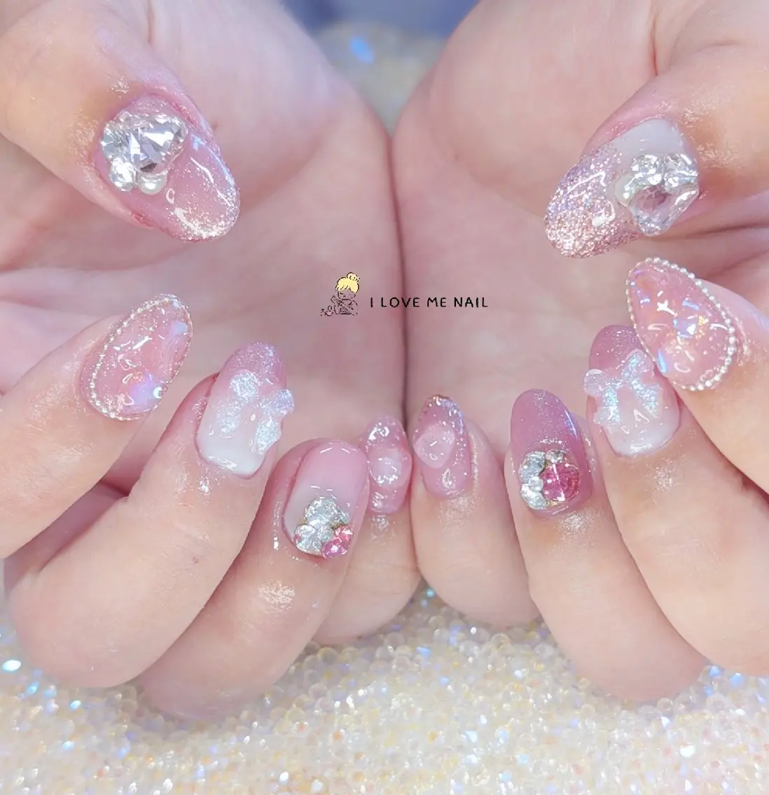 ネイル 長さ出し ハート 韓国ネイル マグネットネイル ニュアンスネイル I LOVE ME NAIL.｡.:*♡のネイルデザイン