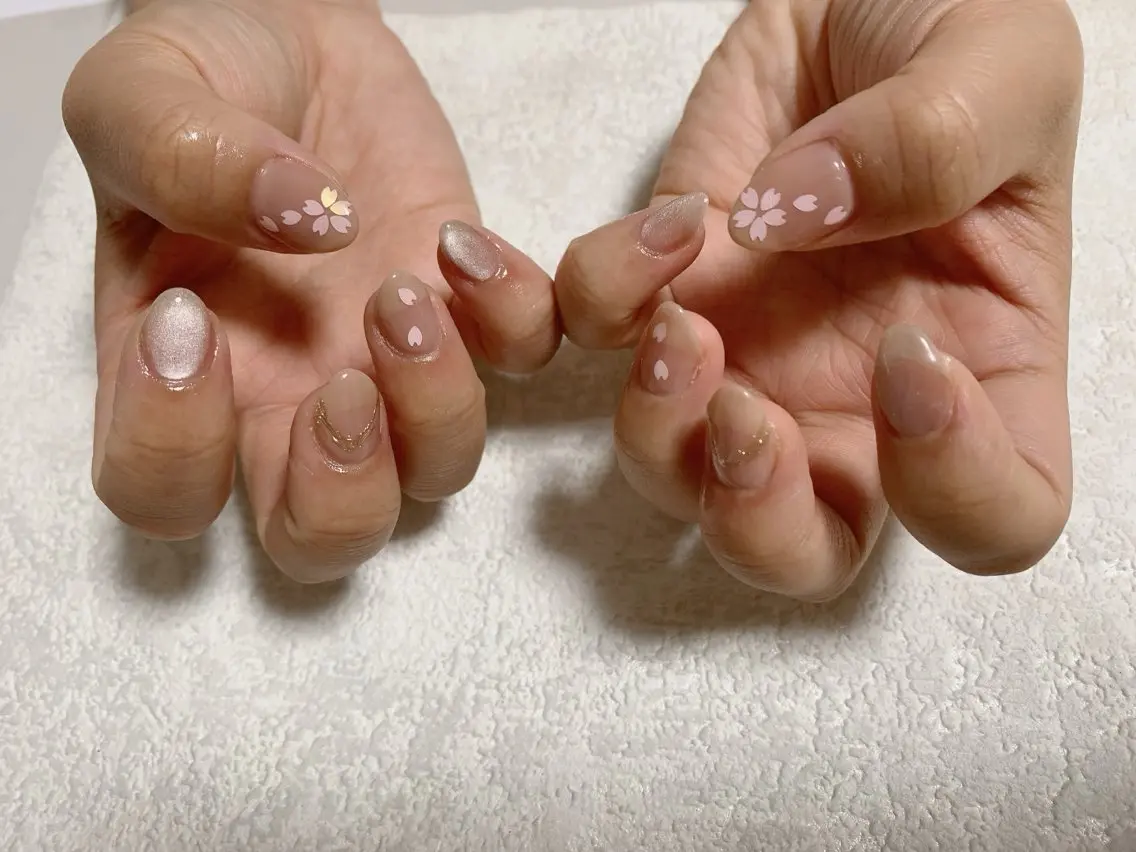 ネイル 桜ネイル ジェルネイル マグネットネイル メンズネイル パラジェル kiki nail たまプラーザのネイルデザイン