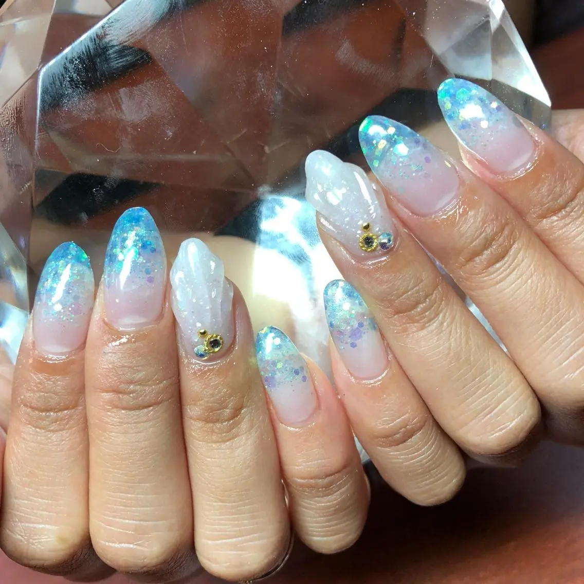 ミディアム ネイル アートネイル ラメ(グリッター) ラメグラデーション 《LB》ラブリエ Nail&eyeのマツエク・マツパデザイン