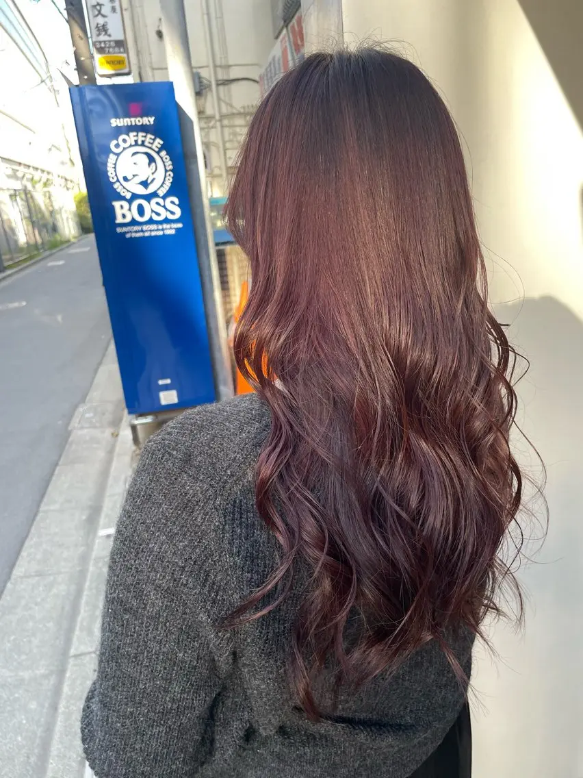ロング カラー ブリーチ 透明感カラー ブリーチなしカラー レッドカラー カット ヘアカラー こすげひろと カラー講師のヘアスタイル