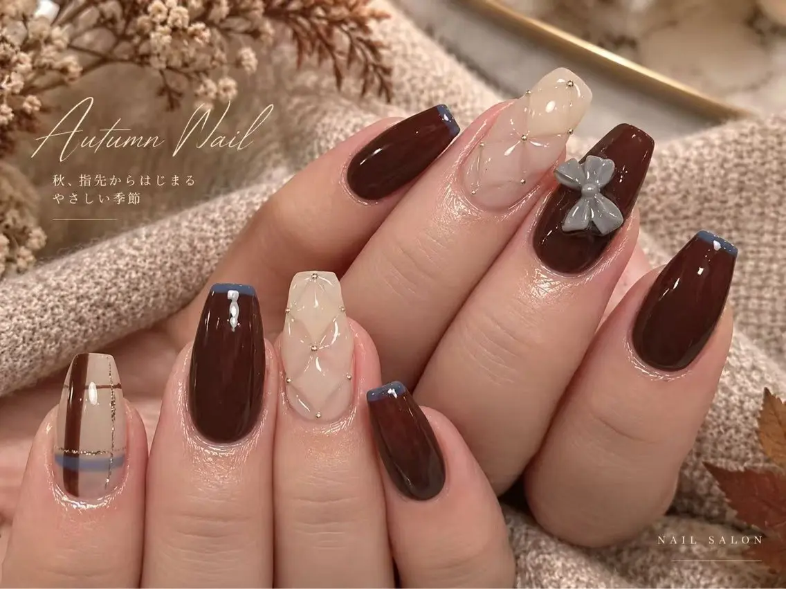 ネイル ハンドネイル エツメ💅 長さ出し🎀デザインのネイルデザイン