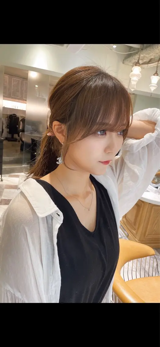 セミロング カラー ベージュカラー 黒髪 ブリーチ ブルーカラー ブルーブラック カット ヘアカラー トリートメント 木屋元一/縮毛矯正 /前髪/レイヤーのヘアスタイル