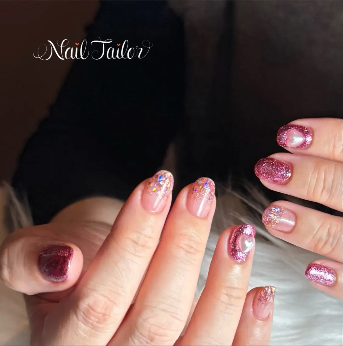 ネイル ハート ホログラムネイル キラキラネイル ワンカラーネイル ピンク ハンドネイル NailTailor ネイルテイラーのネイルデザイン