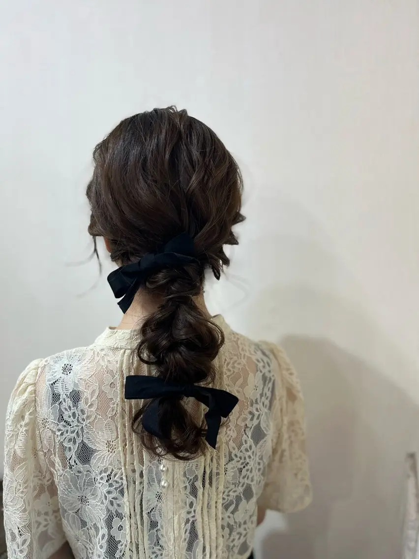 セミロング ヘアアレンジ 結婚式・ブライダル ヘアセット きむえり/髪質改善 /うねり広がり改善のヘアスタイル