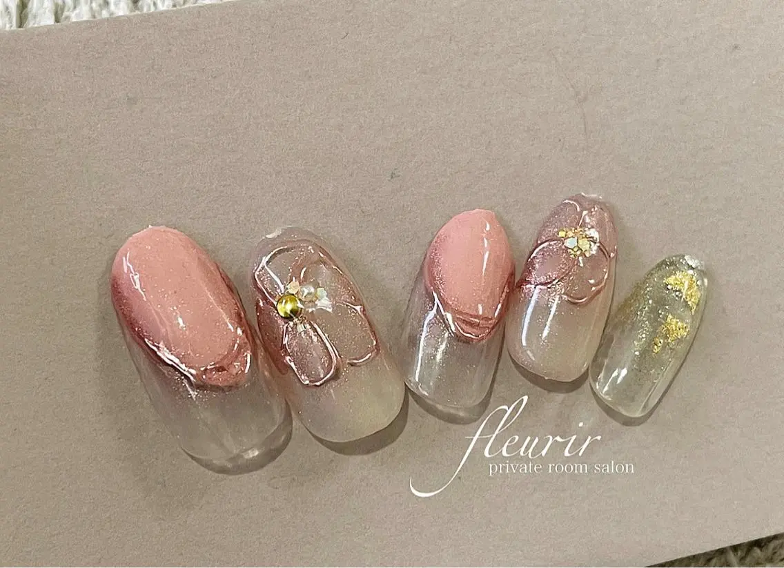 ネイル アートネイル 桜ネイル 長さ出し フラワーネイル フレンチネイル フルリール 【プライベートサロンのネイルデザイン
