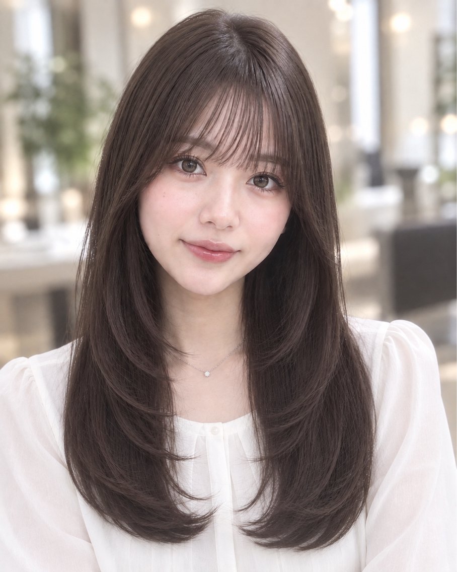 ロング カラー ブラウンカラー レイヤーカット ロング カット ヘアカラー トリートメント 髪質改善×レイヤー カット 大西のヘアスタイル
