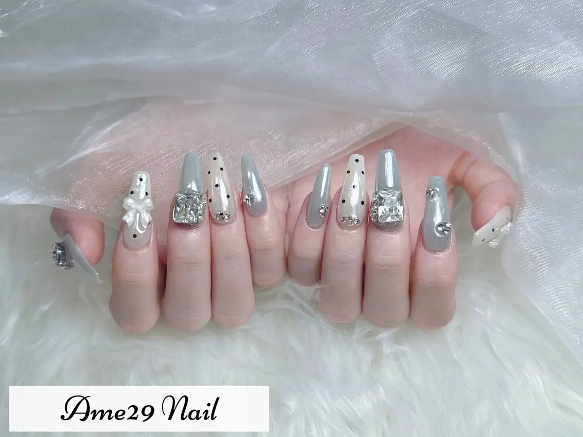 ネイル フラワーネイル ロングネイル オフィスネイル ピンク ピンクベージュ AME29 Nail ネイルサロンのネイルデザイン