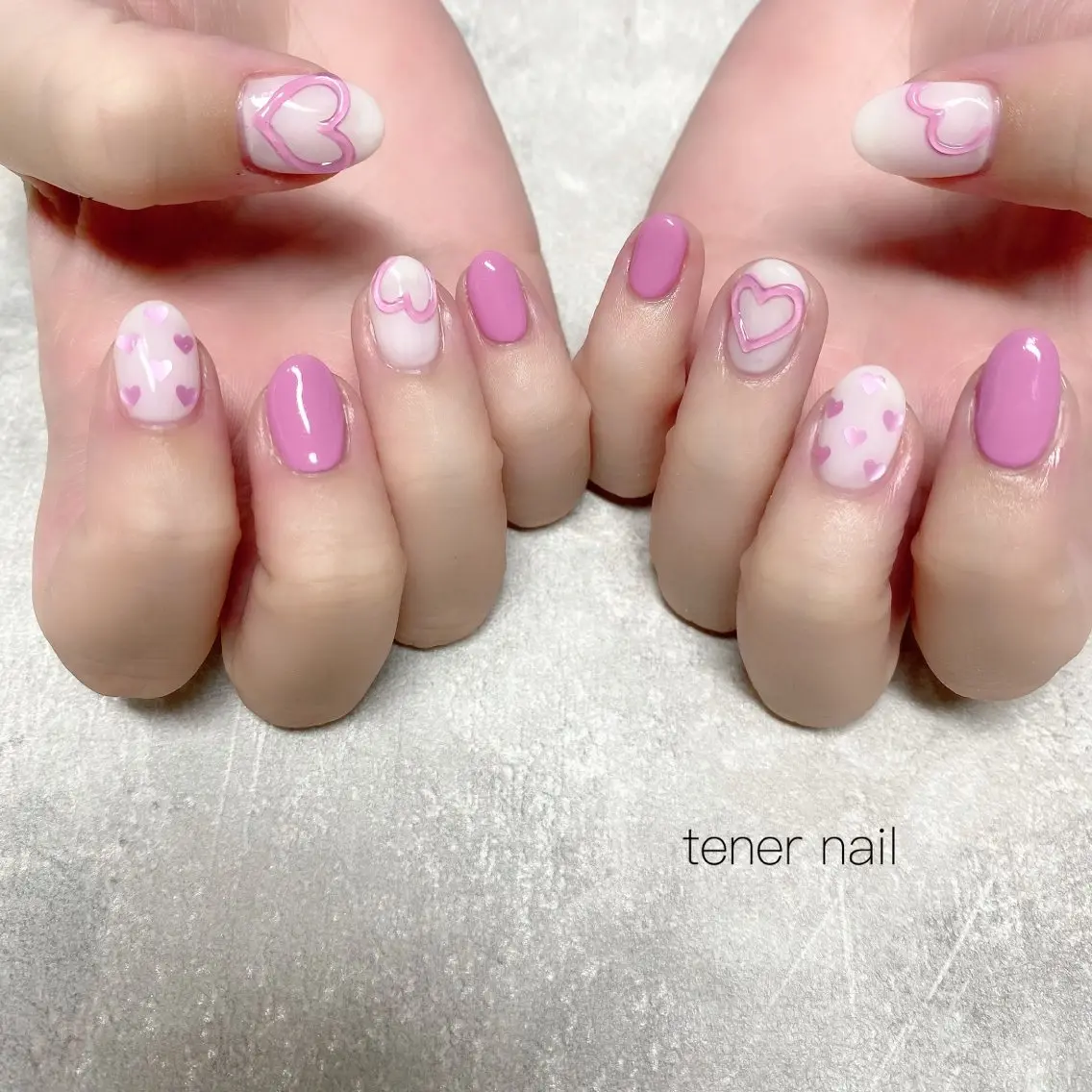 ネイル ハート ピンク ぷっくりネイル ハンドネイル テネルネイル tener nailのネイルデザイン