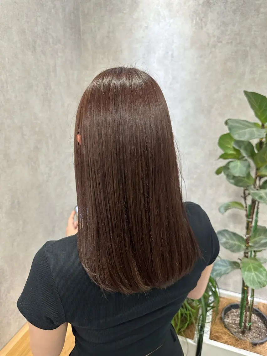 ミディアム カラー 透明感カラー オレンジ MOURI CHISATOのヘアスタイル