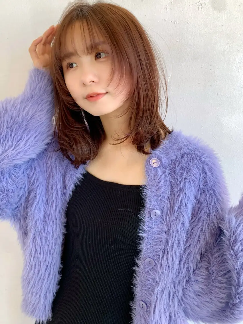 セミロング 伸ばしかけ レイヤーカット カット ヘアカラー トリートメント 藤間 帆乃夏（とうまほのかのヘアスタイル