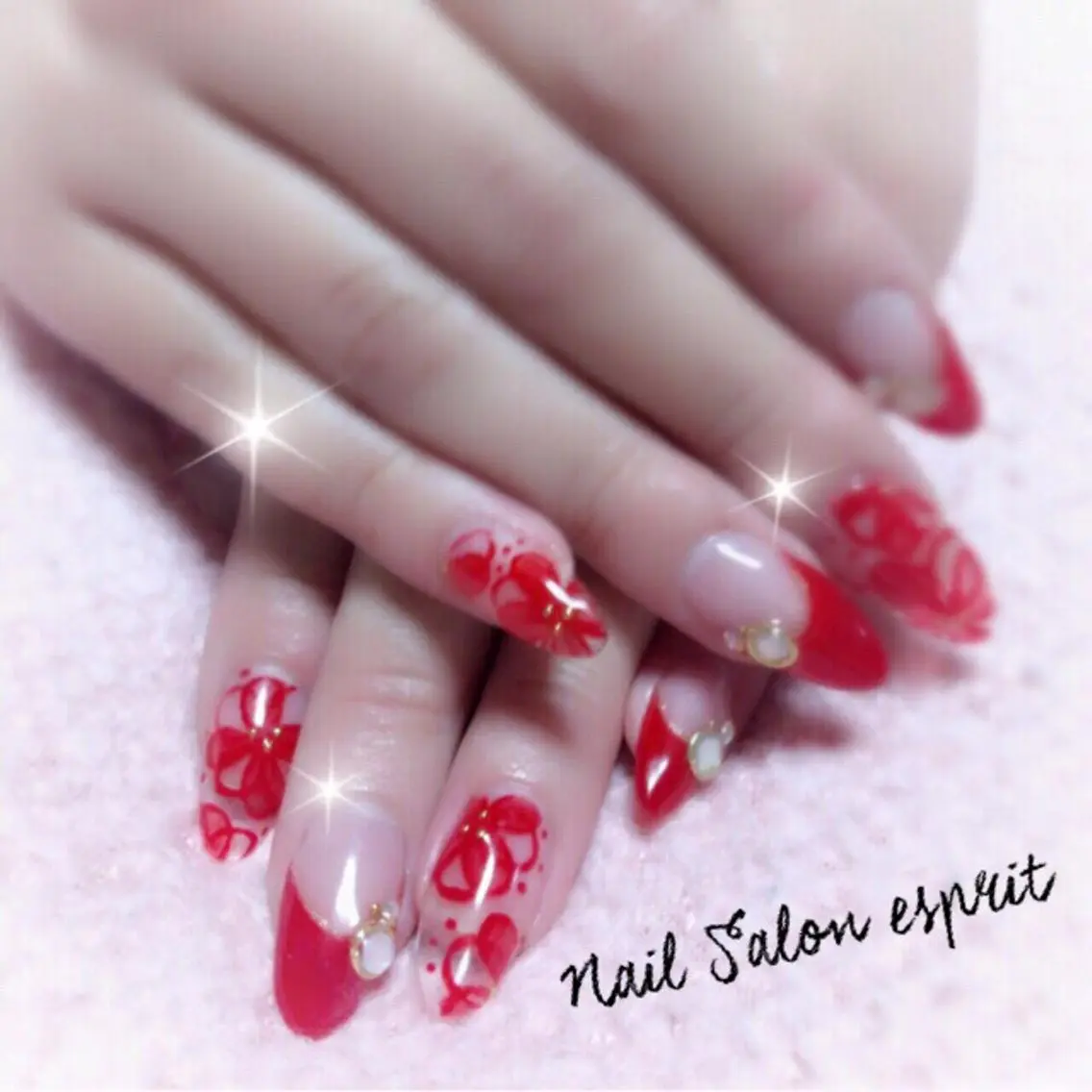 ネイル 長さ出し ジェルネイル 持ち込み 赤色 スカルプネイル Nail Salon espritのネイルデザイン