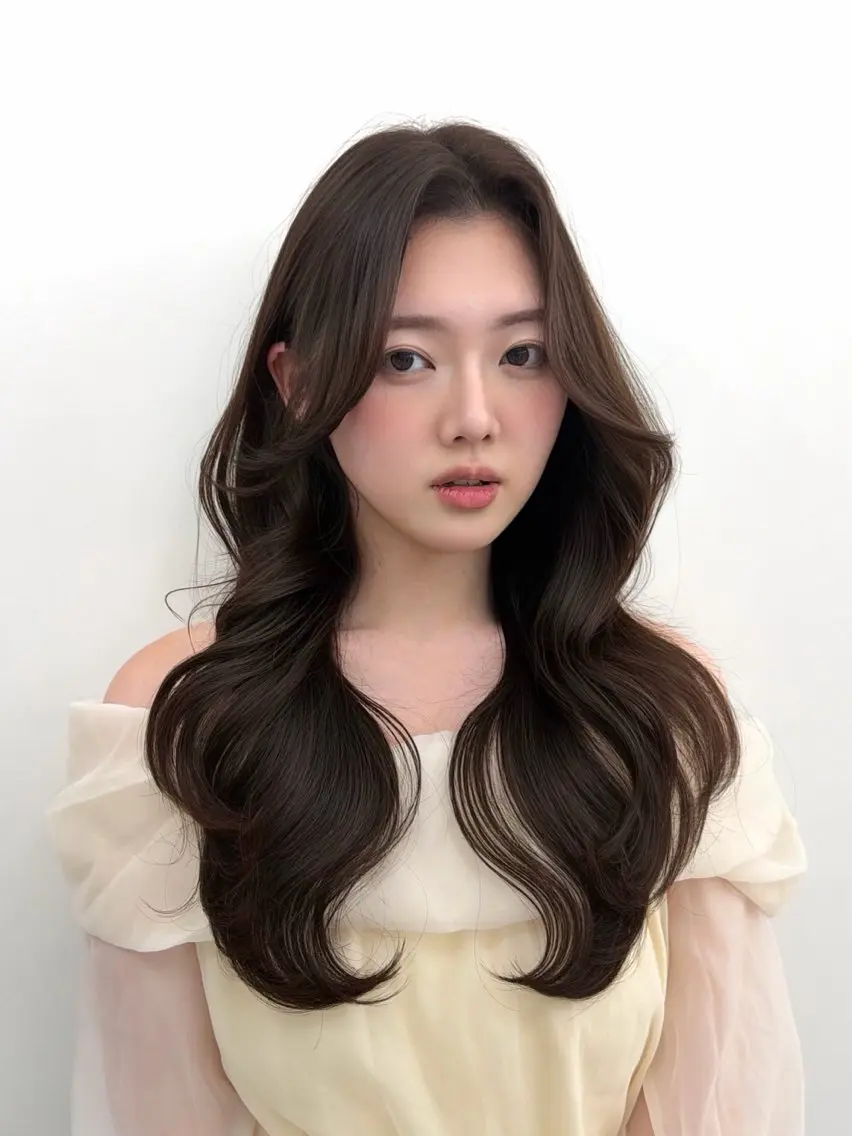 ロング カラー ブラウンカラー 透明感カラー カット ヘアカラー トリートメント 韓国ヘア/顔周り ヘアセット/加藤優里のヘアスタイル
