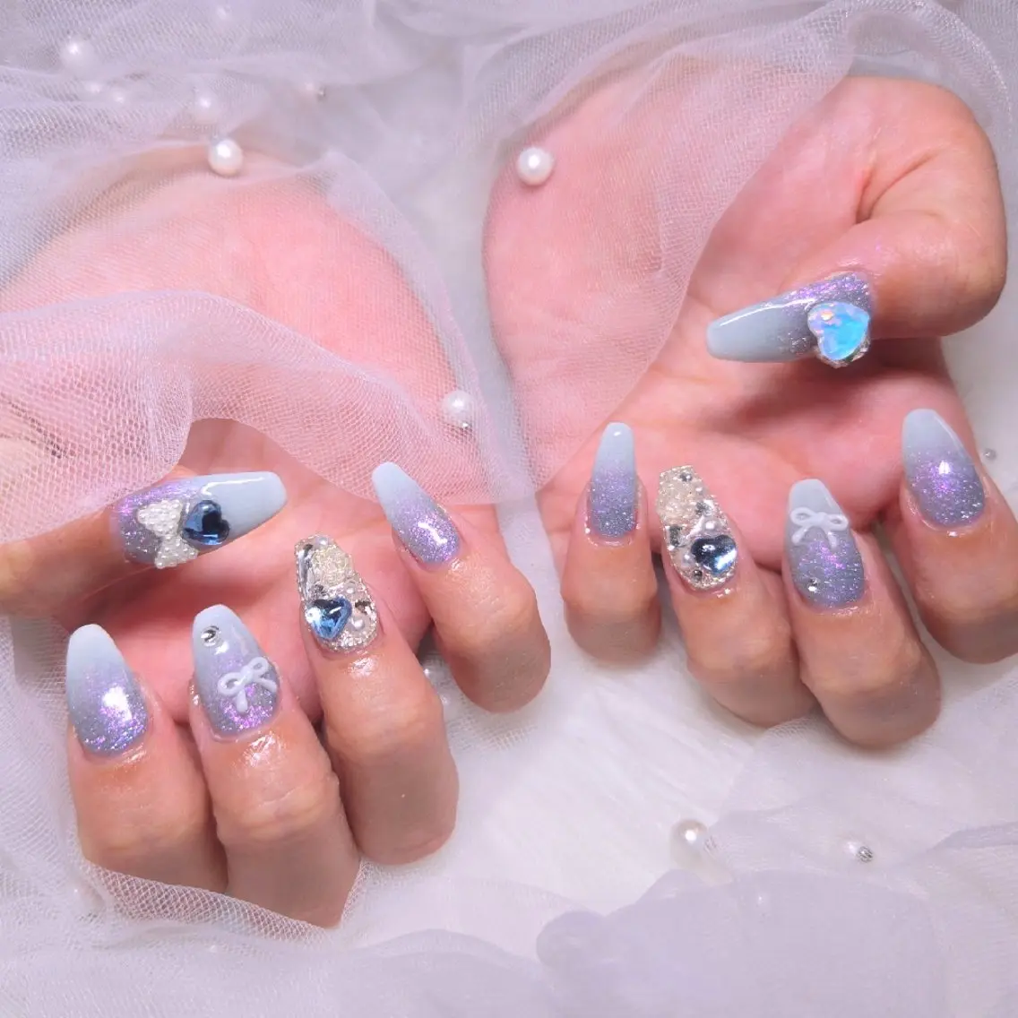 🤍𓈒𓏸︎︎︎︎【8月限定/パラジェル使用】チップ長さ出し＋アート🎀の写真
