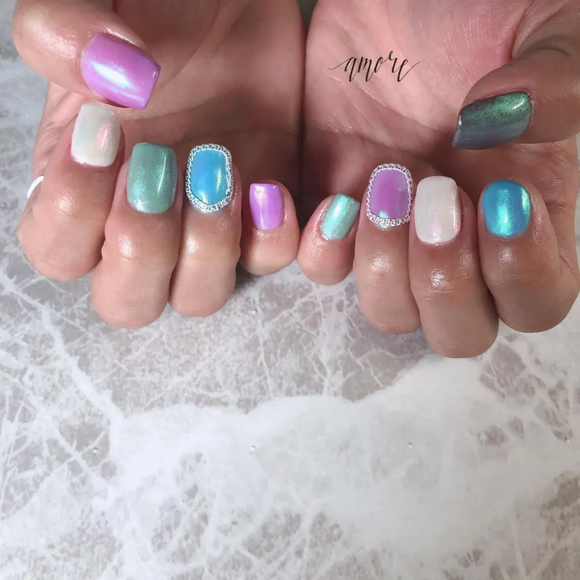 ネイル ジェルネイル ミラーネイル ニュアンスネイル 春ネイル You kyehwaのネイルデザイン