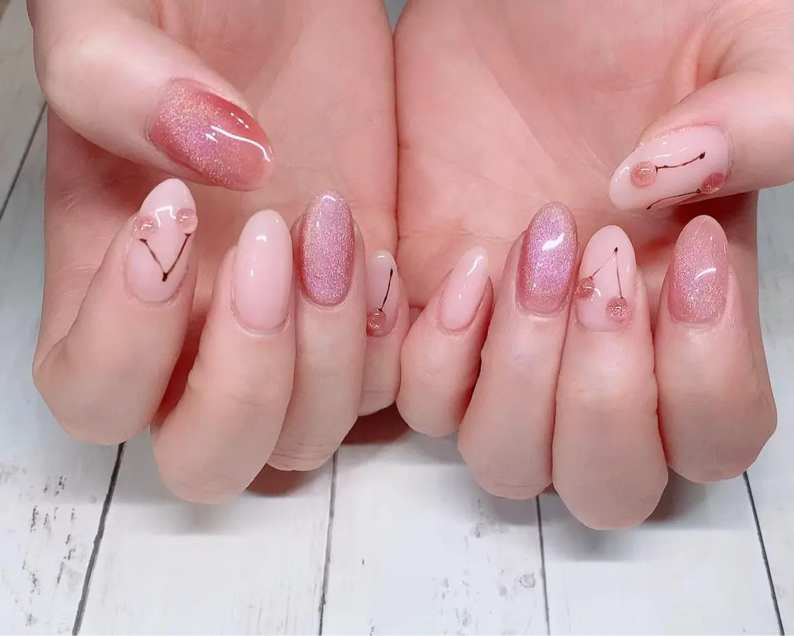 ミディアム カラー ネイル ピンクカラー ユニコーンカラー マグネットネイル ピンク ぷっくりネイル ハンドネイル Nail_by N1のネイルデザイン