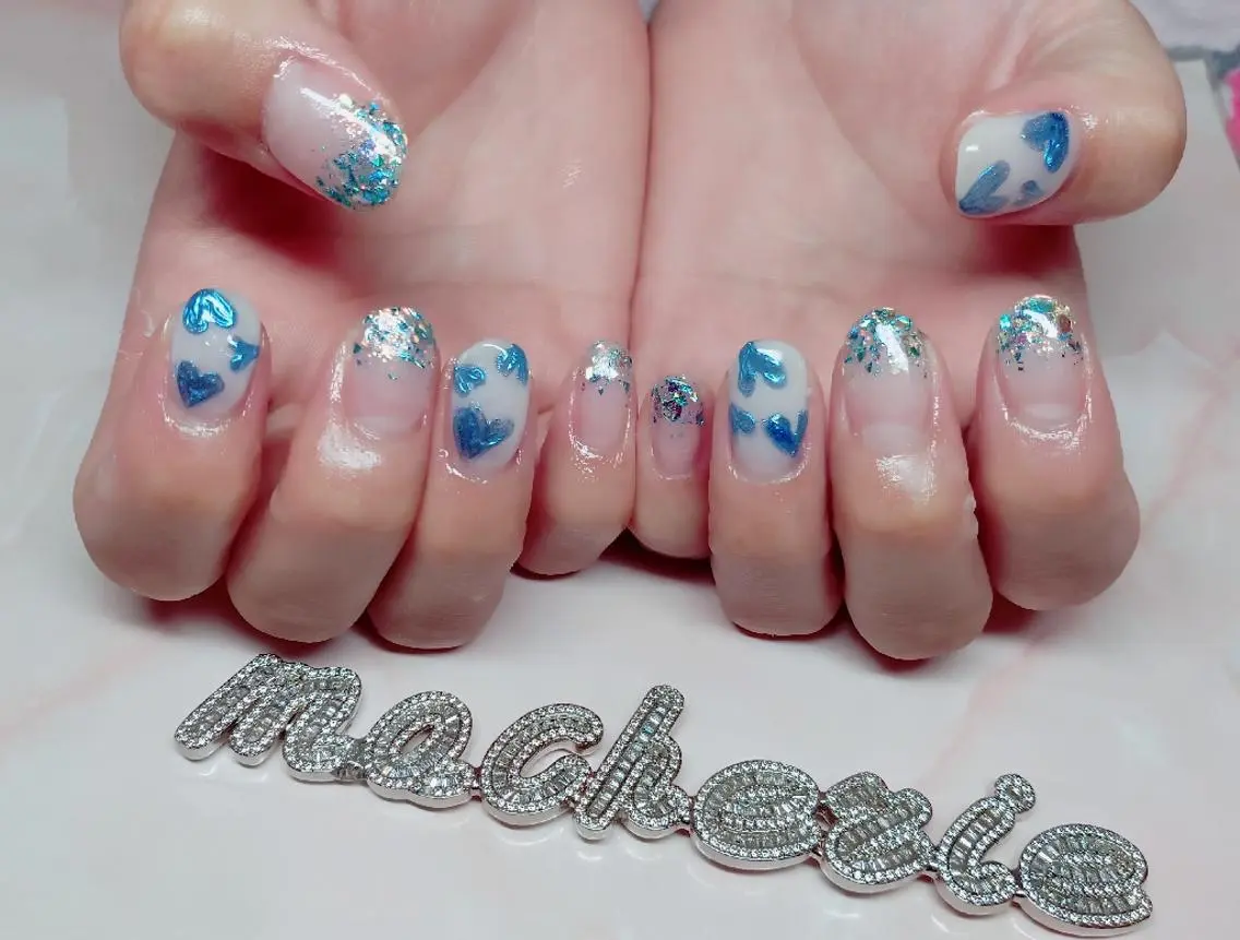 ネイル ブルー ハンドネイル Nail Salon macherieのネイルデザイン