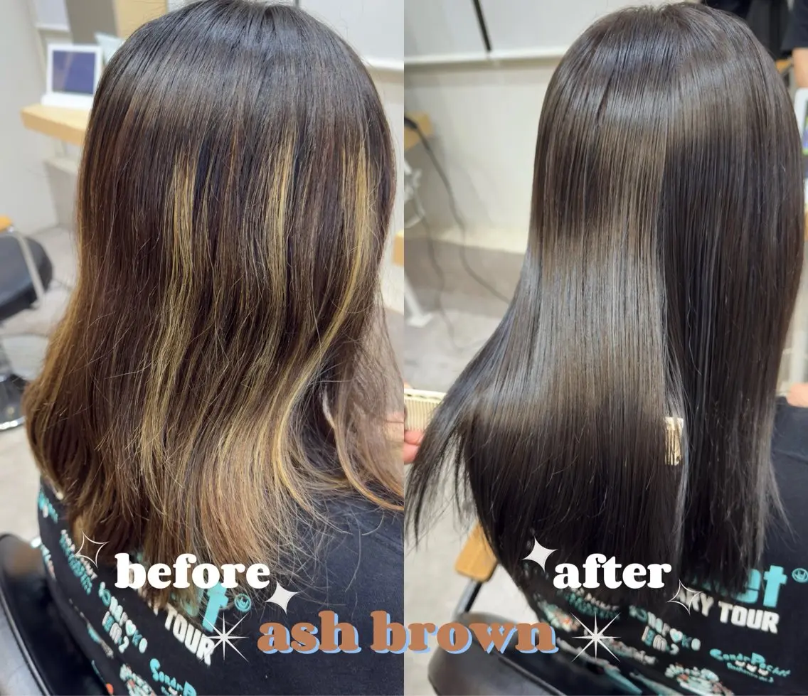 ロング カラー アッシュ ハイライトカラー ハイライト 廣岡 慶紀のヘアスタイル