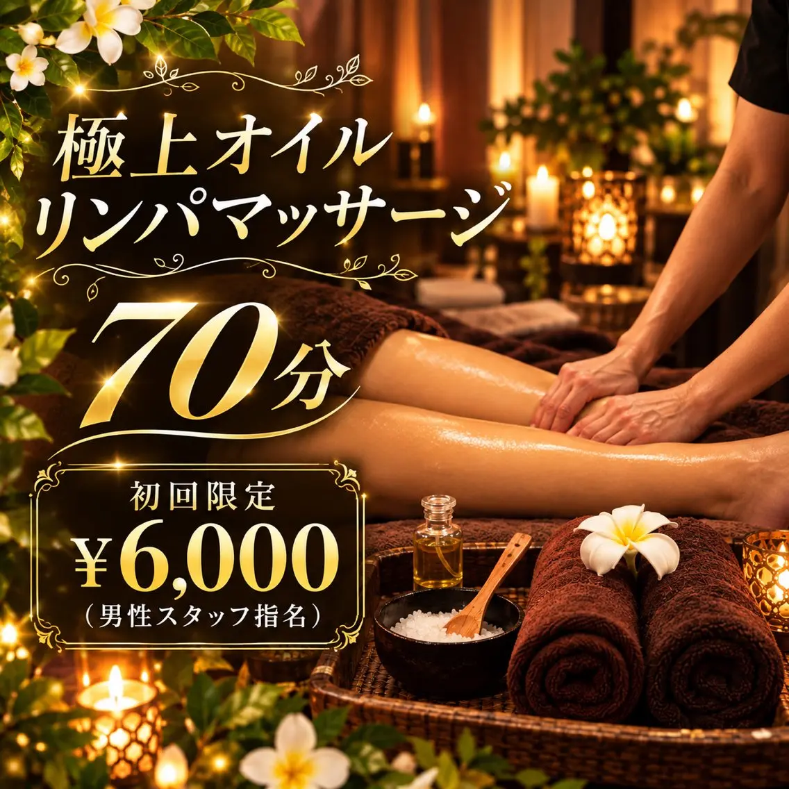 【男性スタッフ(歴6年･20代)担当】極上オイルリンパ 70分の写真
