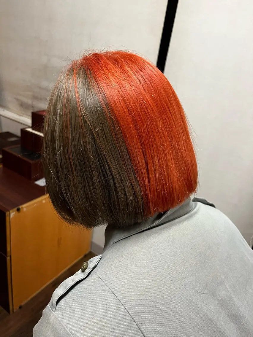 ミディアム カラー ブリーチ グレージュ オレンジ カット ヘアカラー メンズパーマ& ハイトーン特化谷村のヘアスタイル