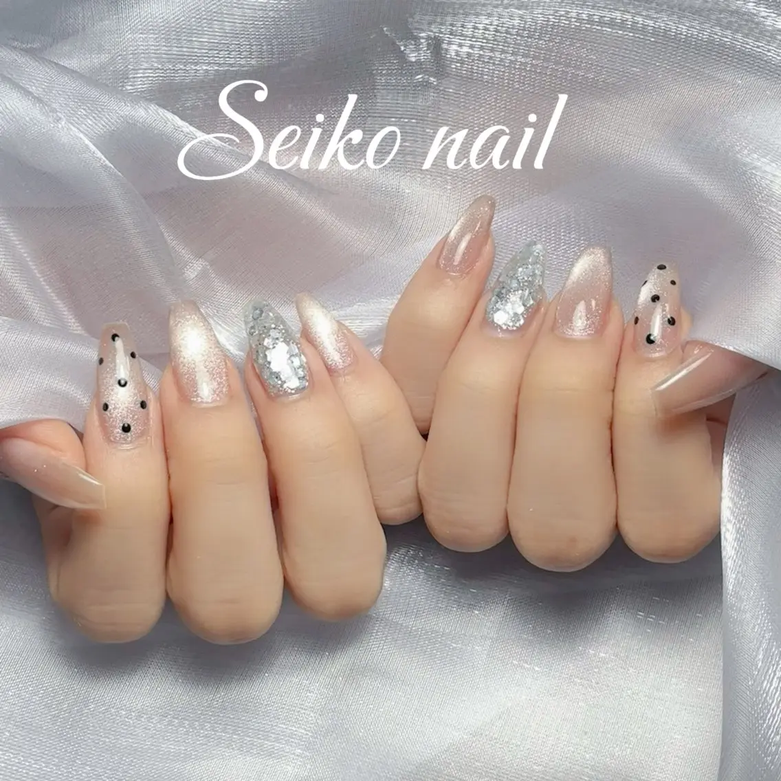 ネイル オーロラネイル 長さ出し フレンチネイル ジェルネイル ガーリー ハンドネイル seiko nail Nanami（渋谷）のネイルデザイン