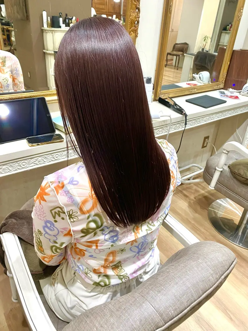 ロング カラー パーマ ヘアアレンジ レッドカラー 東田 恋のヘアスタイル
