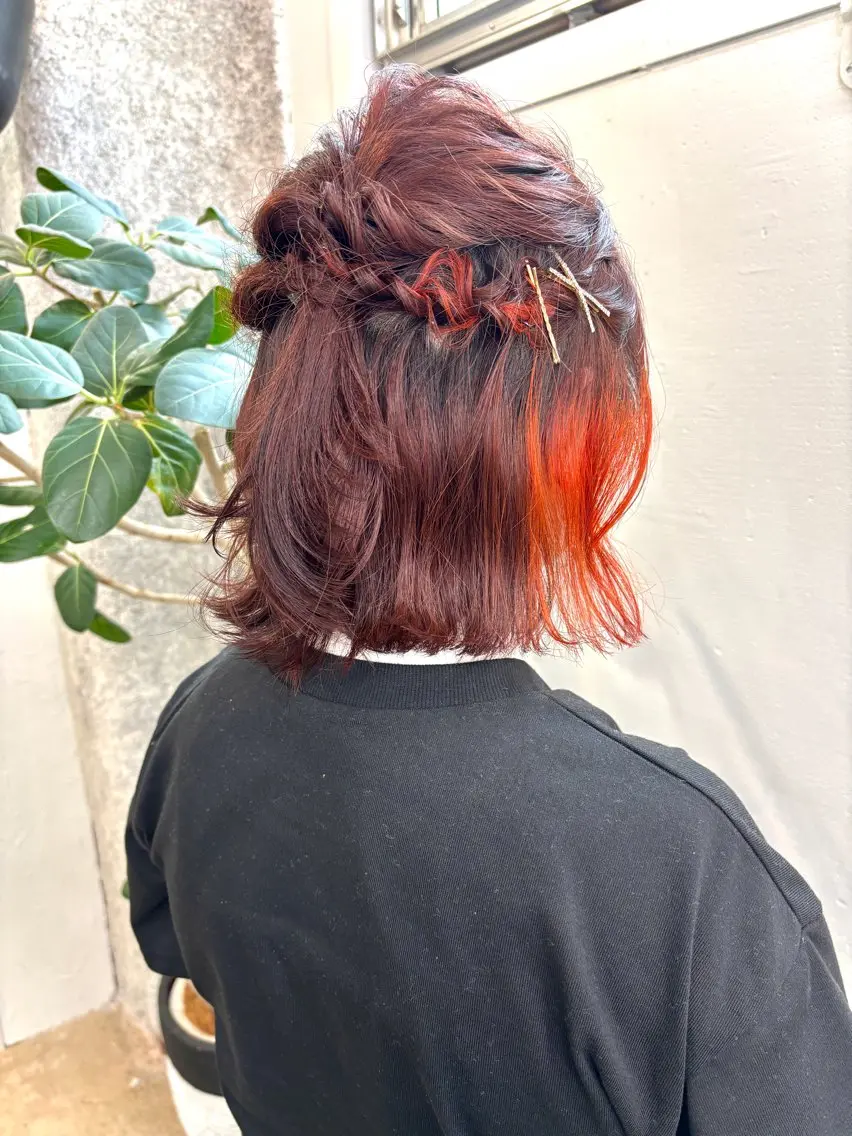 ミディアム カラー ヘアアレンジ ブリーチ ブラウンカラー カシス 透明感カラー ラベンダーカラー 暖色カラー/天神/ ヘイマサクラのヘアスタイル