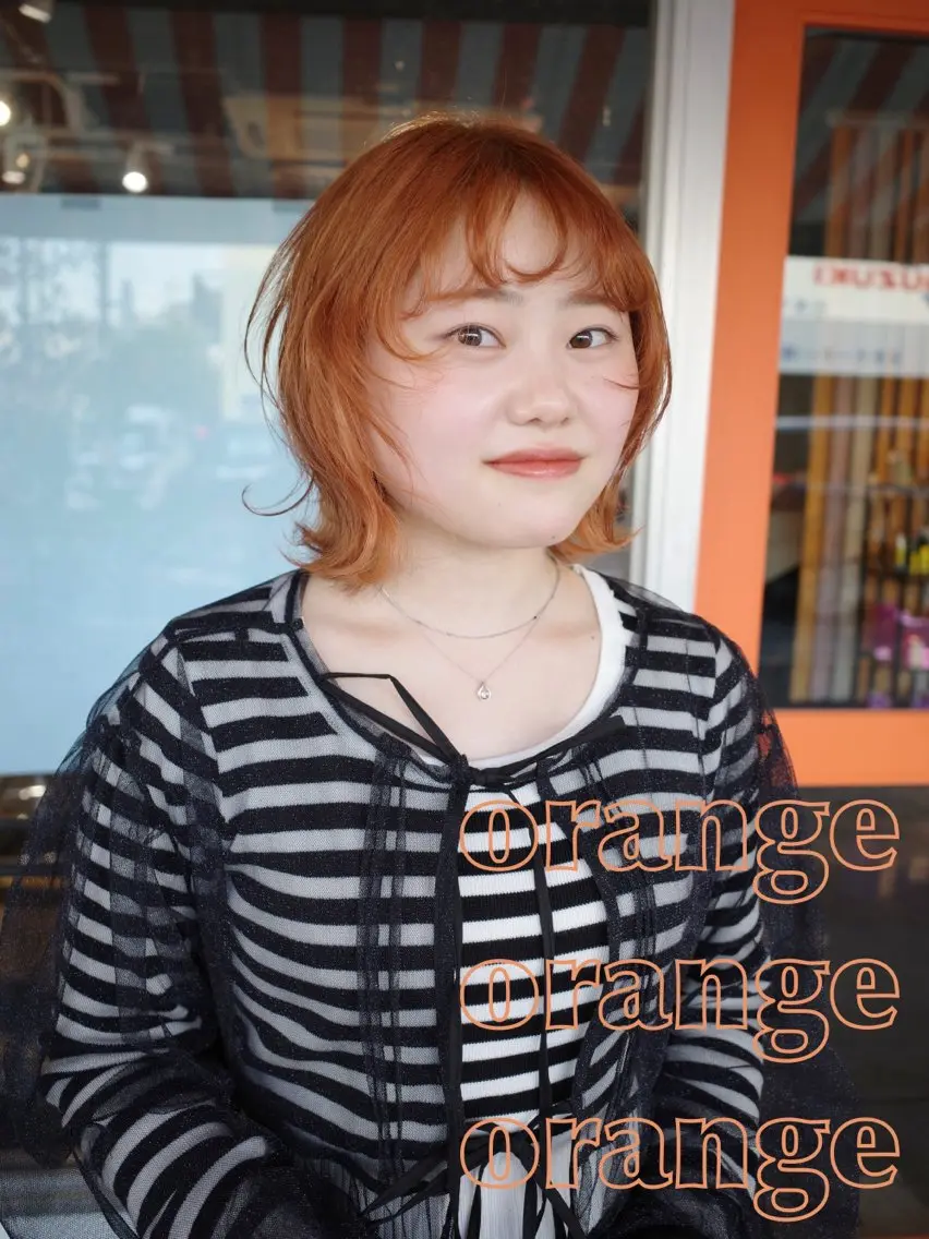 ミディアム カラー ブリーチ ダブルカラー ブリーチなしカラー オレンジ ヘアカラー トリートメント 安藤 結花のヘアスタイル