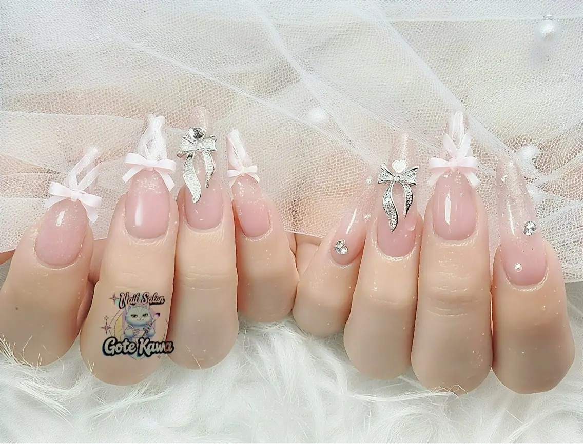 ネイル リボン ワンホンネイル Gote Kawa nail salonのネイルデザイン