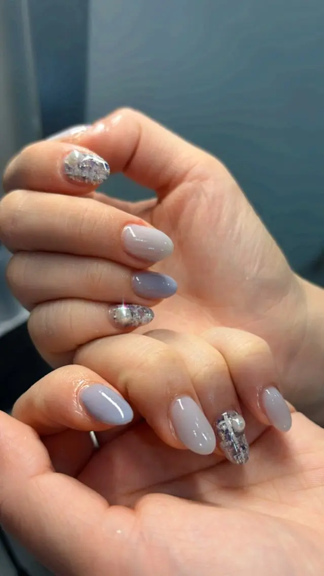 ネイル ブルー ハンドネイル 鶴橋wooone nail.rieのネイルデザイン