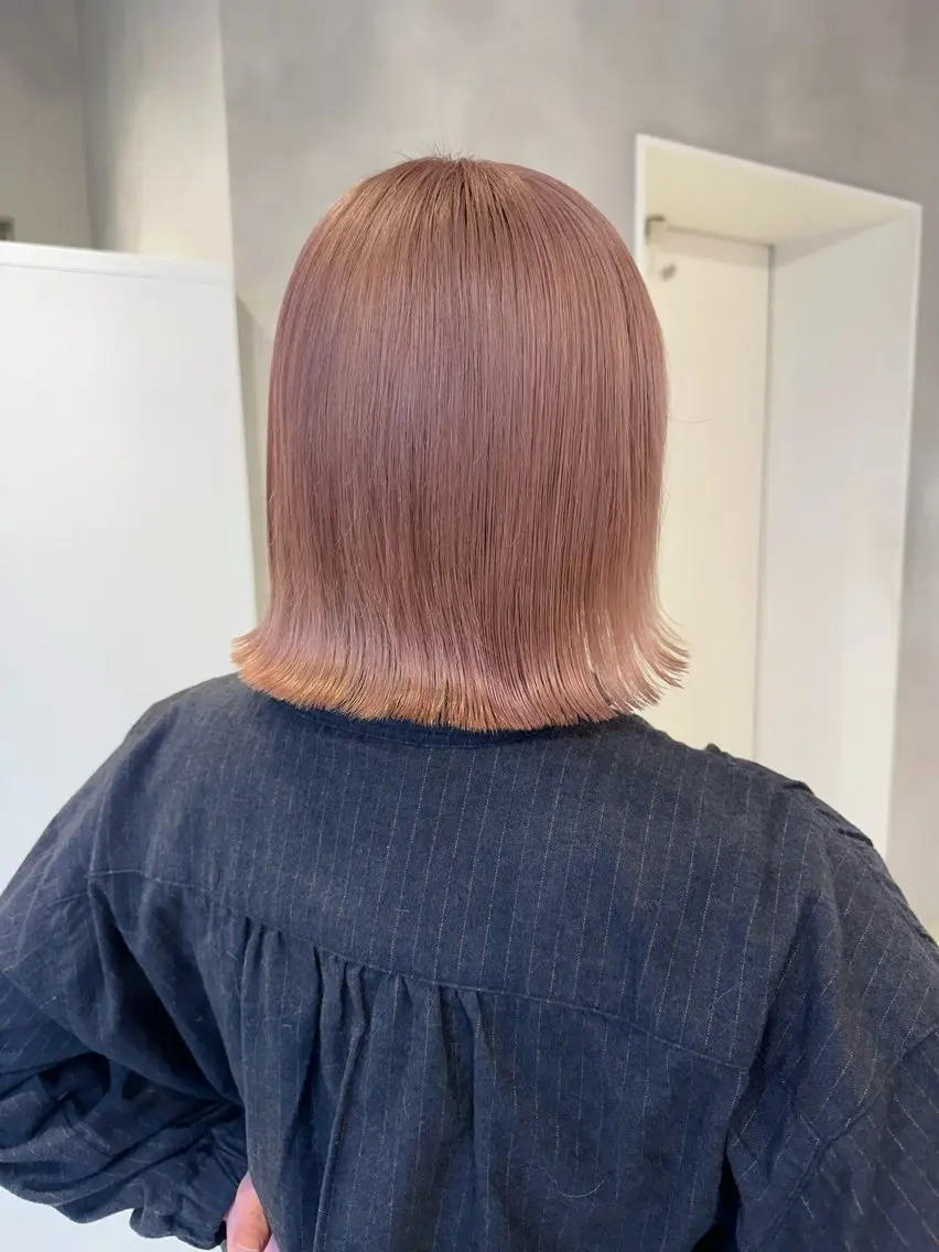 ミディアム カラー ベージュカラー ブリーチ ピンクカラー ピンクベージュ ボブ カット ヘアカラー トリートメント 可愛いベージュ作る 美容師/あかね🧸のヘアスタイル