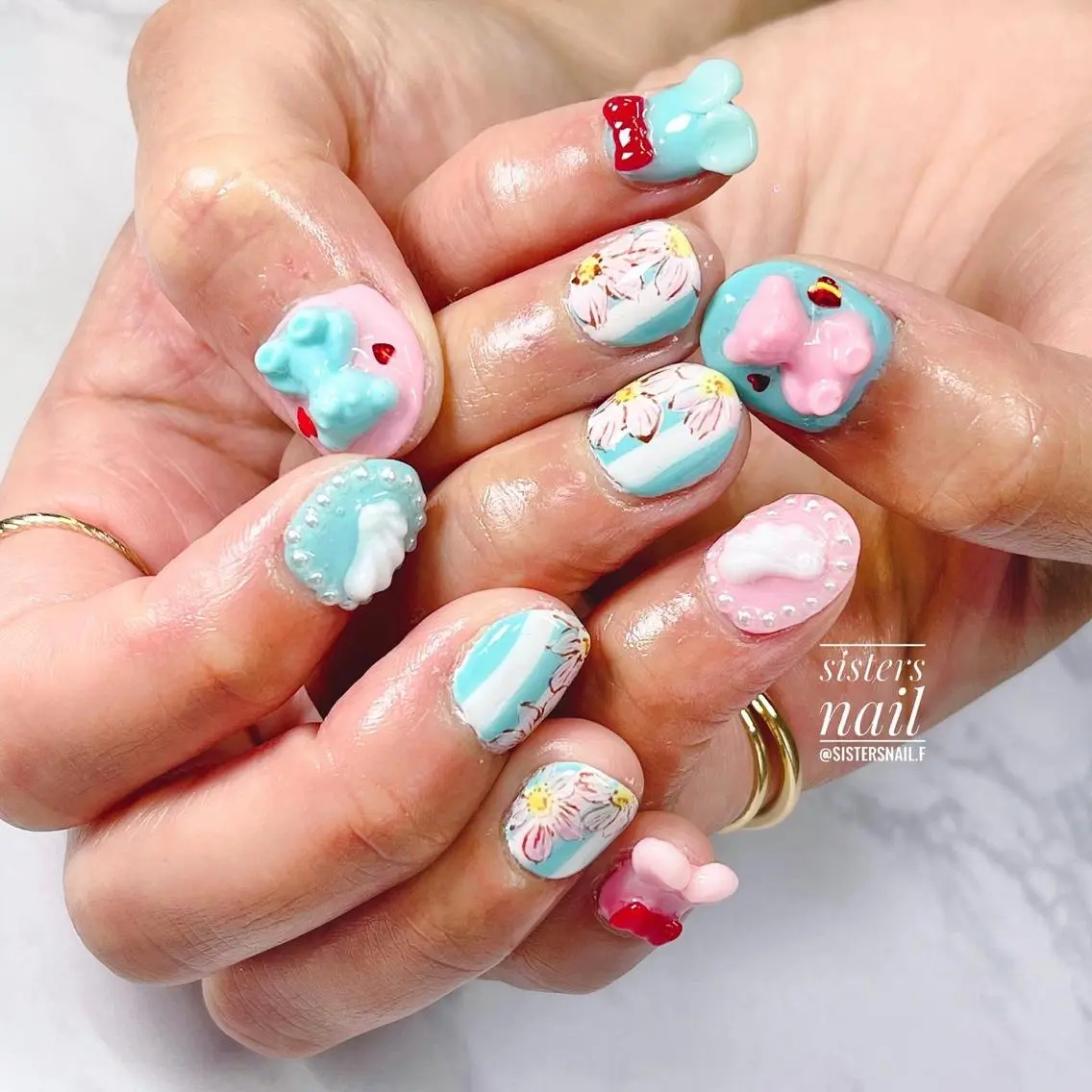 ネイル アートネイル フラワーネイル パステルネイル 夏ネイル sisters nail.fのネイルデザイン