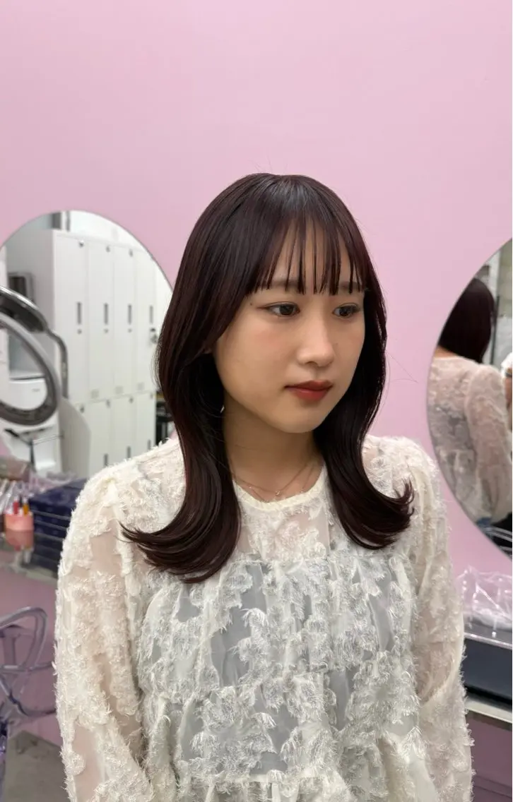 ミディアム ヘアカラー 髪質改善×ブリーチ なしカラー/桃愛のヘアスタイル
