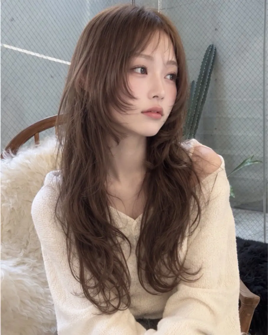 ロング ハッシュカット 韓国風ヘア レイヤーカット トリートメント カット pia 薬院のヘアスタイル